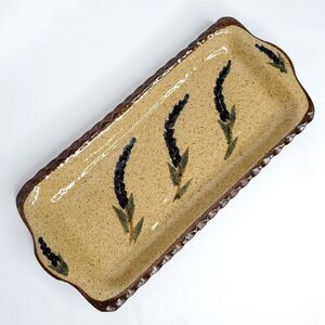 Studio Stoneware Pottery Tray Floral Lavender Sandwich Hors D'oeuvre Brown Blue